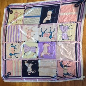 Equestrian Horse Silky Plaid Square Neck Scarf Pastel Pink Purple 90 X 90 CM